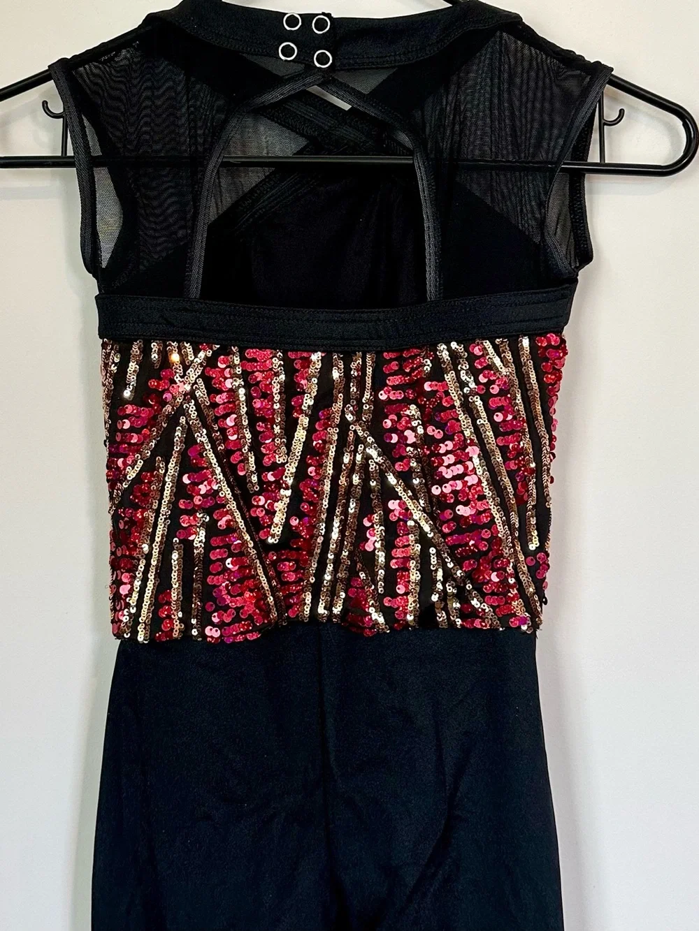 Weissman Black Dance Jumpsuit with Red and Gold Sequin Bodice - Size: MC